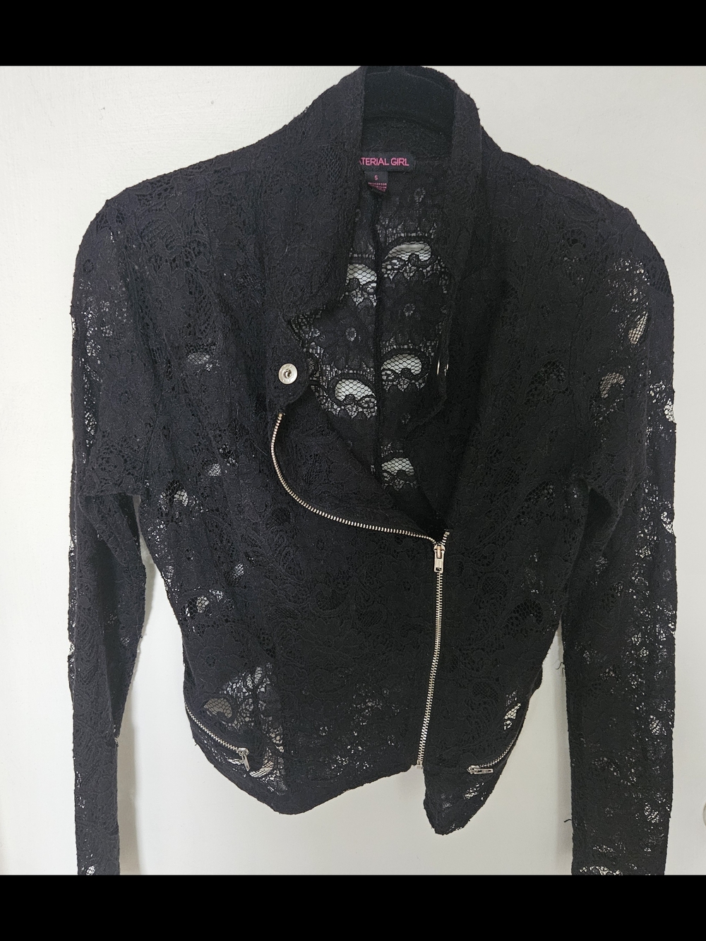 Material Girl Black Lace Moto Blazer with Silver Hardware